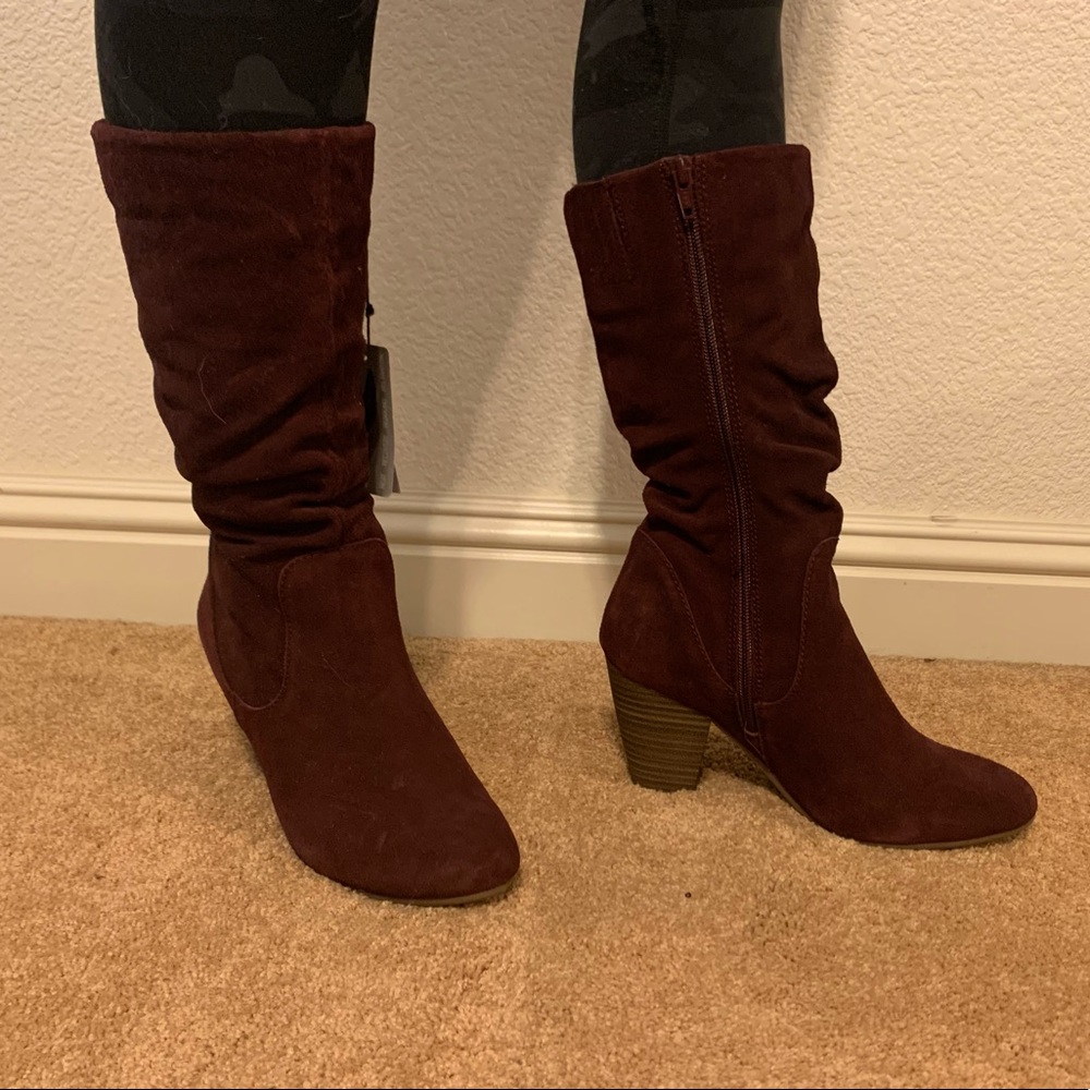 Genuine Suede Burgundy Heeled Boots (NWT)